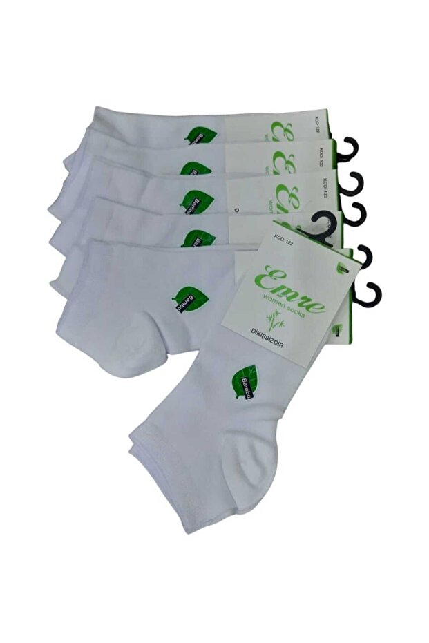 & Emre 6 Pairs Bamboo Short Sports Stitch-Free Toe Unisex Booties Socks - White