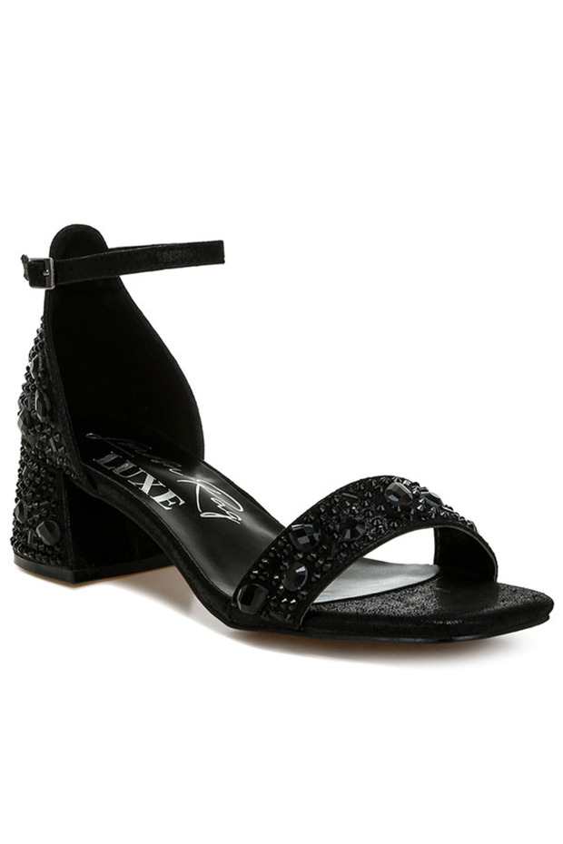 Women Rhinestone Embellished Shimmer Sandals in Black
