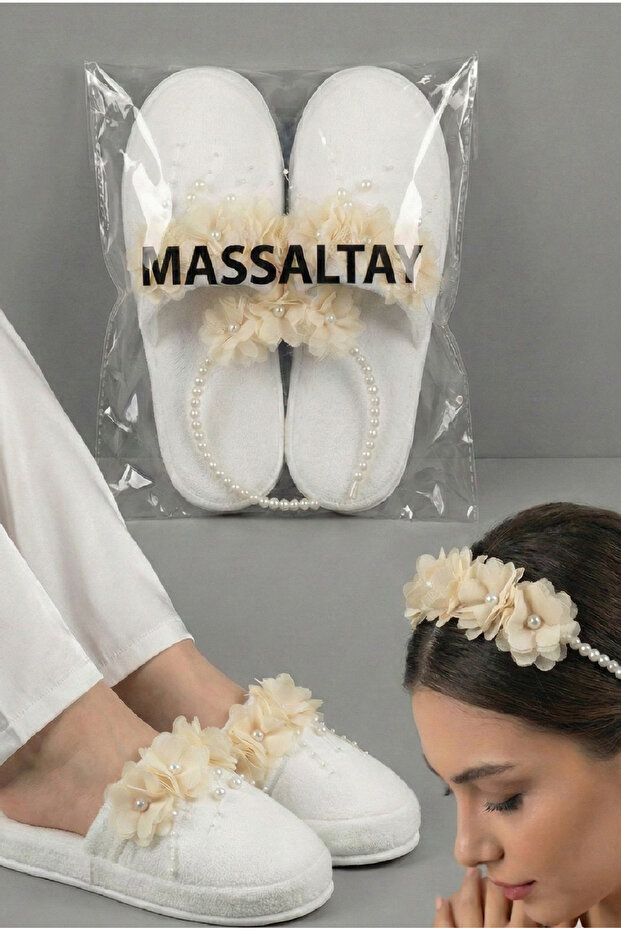 Laser Floral Pearl Maternity Slippers and Crown Set – Elegance & Comfort Combined