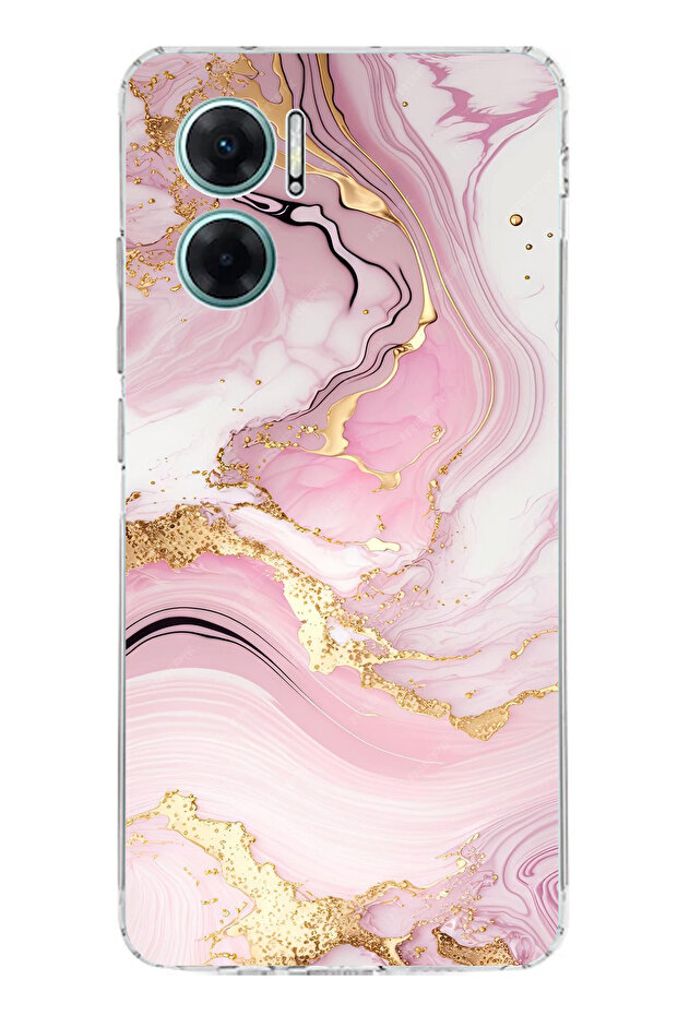 حافظة سيليكون متوافقة مع هاتف Redmi Note 11E باللون الوردي الرخامي مطبوع - 1