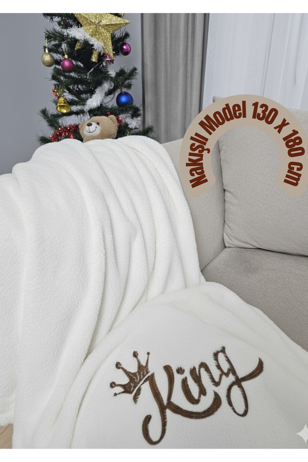 Ecru Welsoft King Embroidered Tv Blanket 130X175 cm – Ultra Soft, Non-Shedding Premium