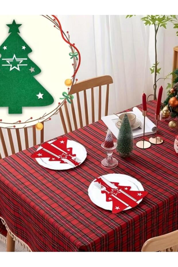 أغطية أدوات المائدة على شكل شجرة عيد الميلاد (8 قطع باللون الأخضر)