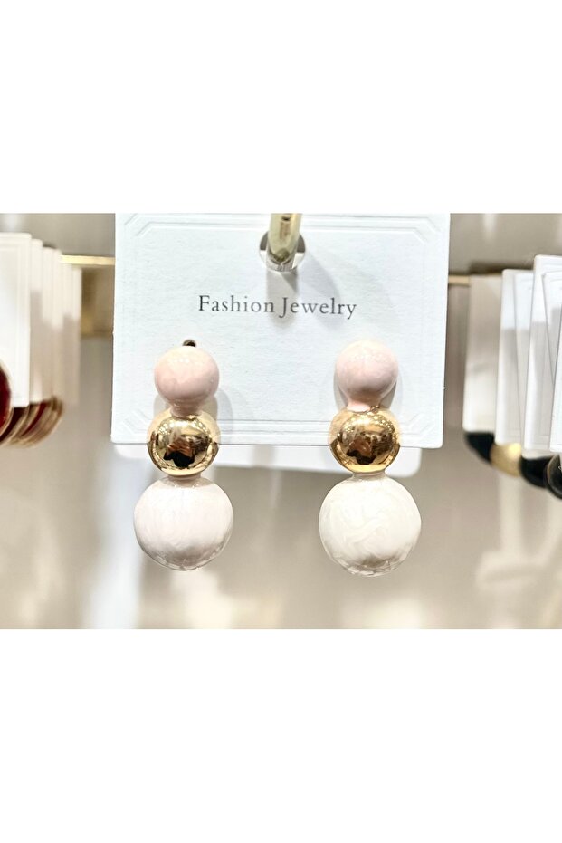 Cream Color Dangling Triple Ball Earrings