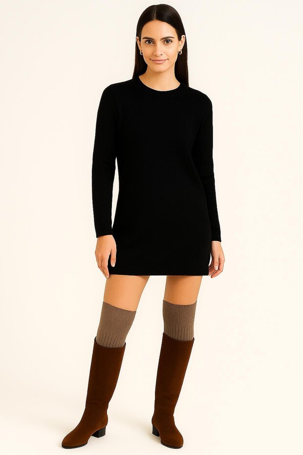 3 Çift Basic Lastikli Kalın Pamuk Karışımlı Diz Üstü Çorap - 7