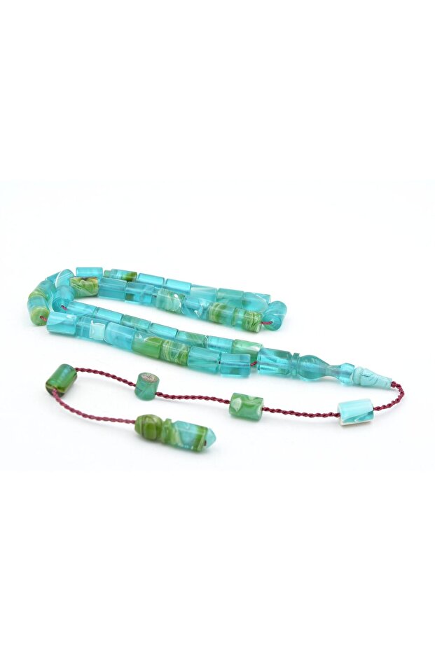 Halil Usta Signature Cut Model Wrist-Length Blue Green Crimped Amber Prayer Beads
