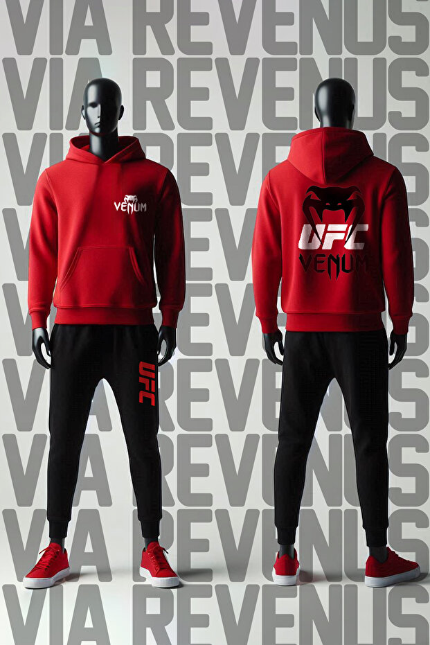 طقم بدلة رياضية UFC مطبوع 3wire مبطن بالصوف بغطاء رأس