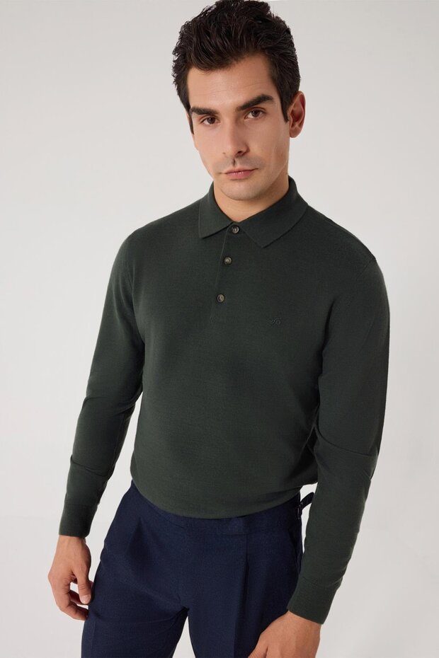 POLO YAKA DÜĞMELİ BASİC TRİKO KAZAK Haki - 2