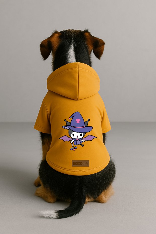 Printed Dog and Cat Clothing & Dress with Fleece Inside - Yellow Color K Hooded Hoodie B589A