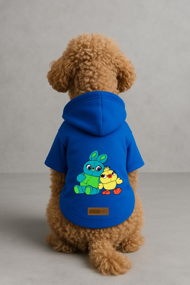 Printed Dog and Cat Outfit & Dress with Fleece Inside - Blue Color K Hooded Hoodie B1Cdb
