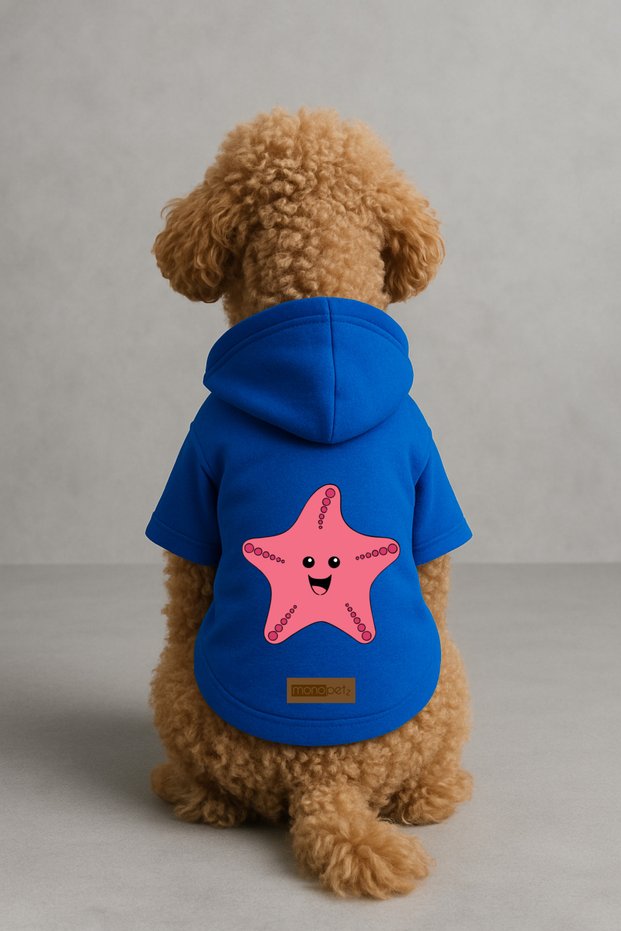 Printed Dog and Cat Clothing & Dress with Fleece Inside - Blue Color K Hooded Hoodie Bccac