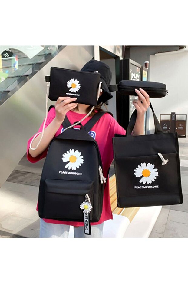 مجموعة حقيبة مدرسية من 4 قطع باللون الأسود - 2