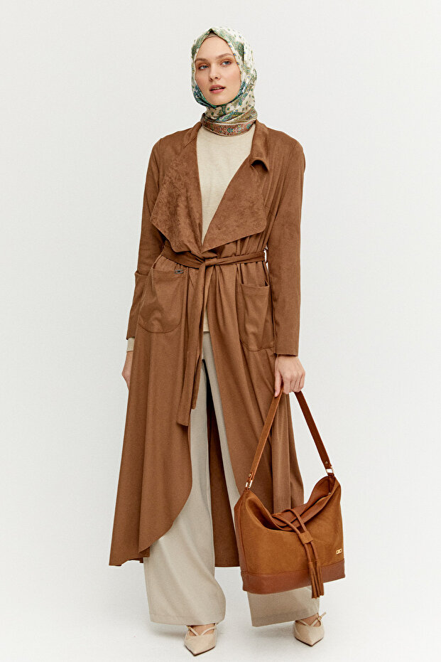 Süet Dokulu Pardesü - 1