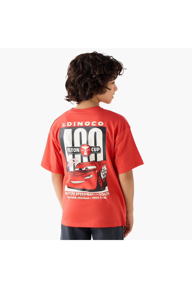 Crew Neck Short Sleeves T-shirt with Lightning McQueen Print