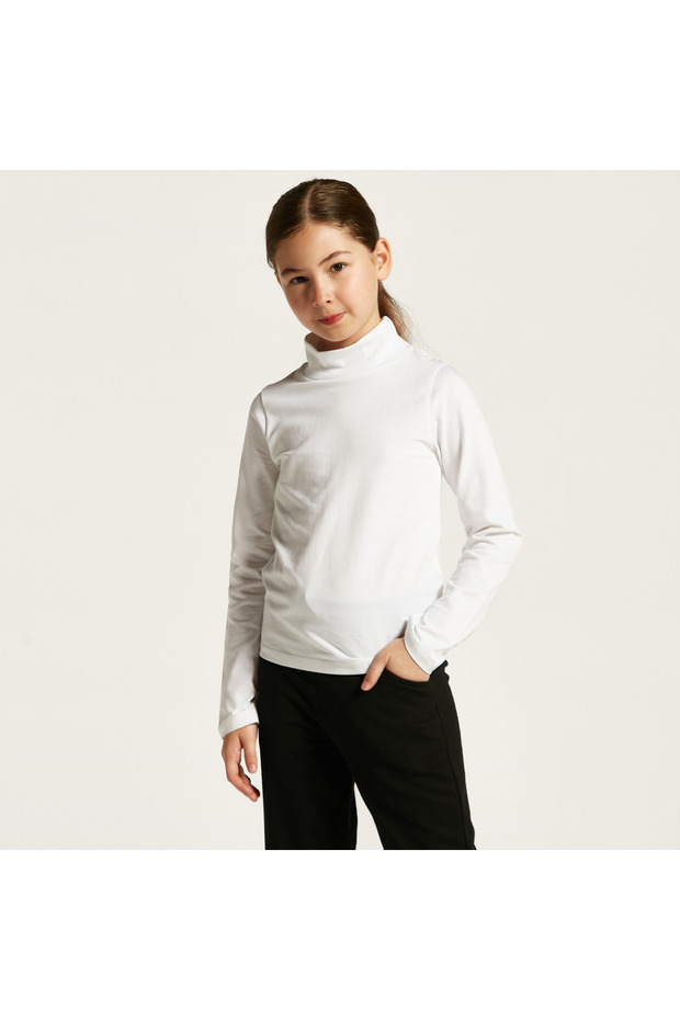 Solid Turtle Neck T-shirt with Long Sleeves