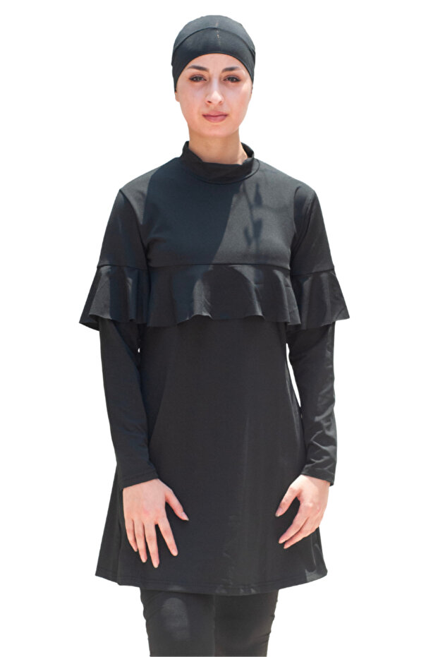 Full Hijab Long Sleeve Ruffled Pleated Flexible Burkini 4-Piece Set
