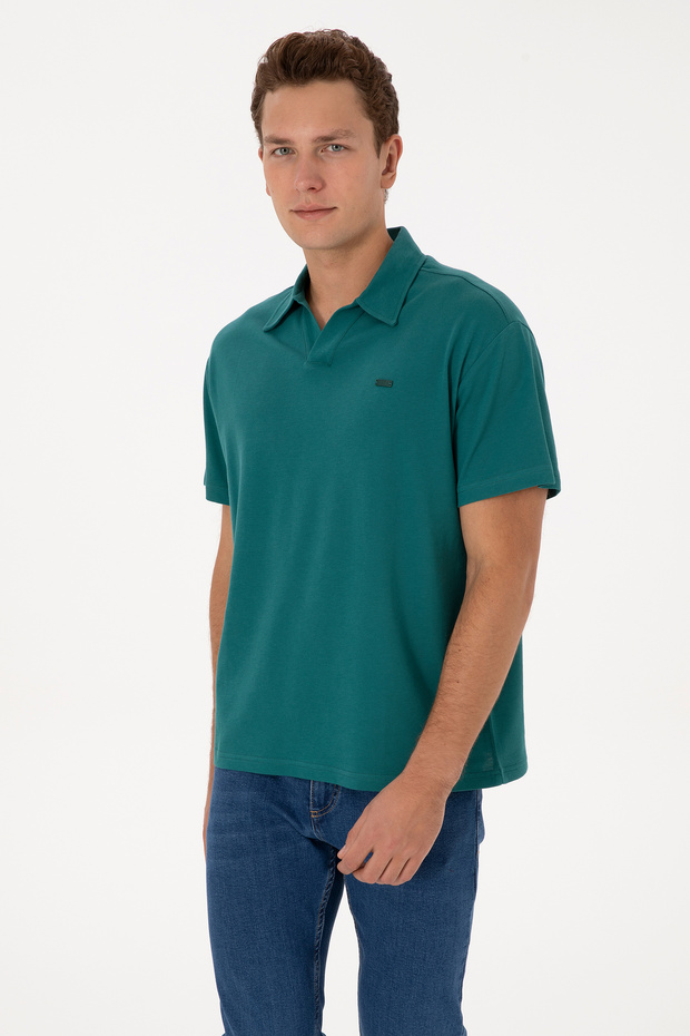 Men's Comfort Fit Mock Neck Dark Green T-Shirt 50324787-Vr101