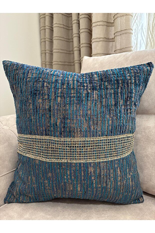 Design Throw Pillow Cover 41 X39 Limited Edition Petrol Blue Gold