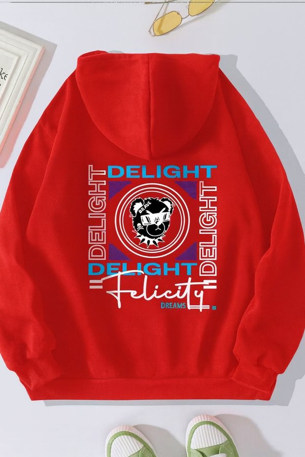 Unisex Oversized Hooded Delight Graphic Printed Comfortable Casual Street Fashion Sweatshirt