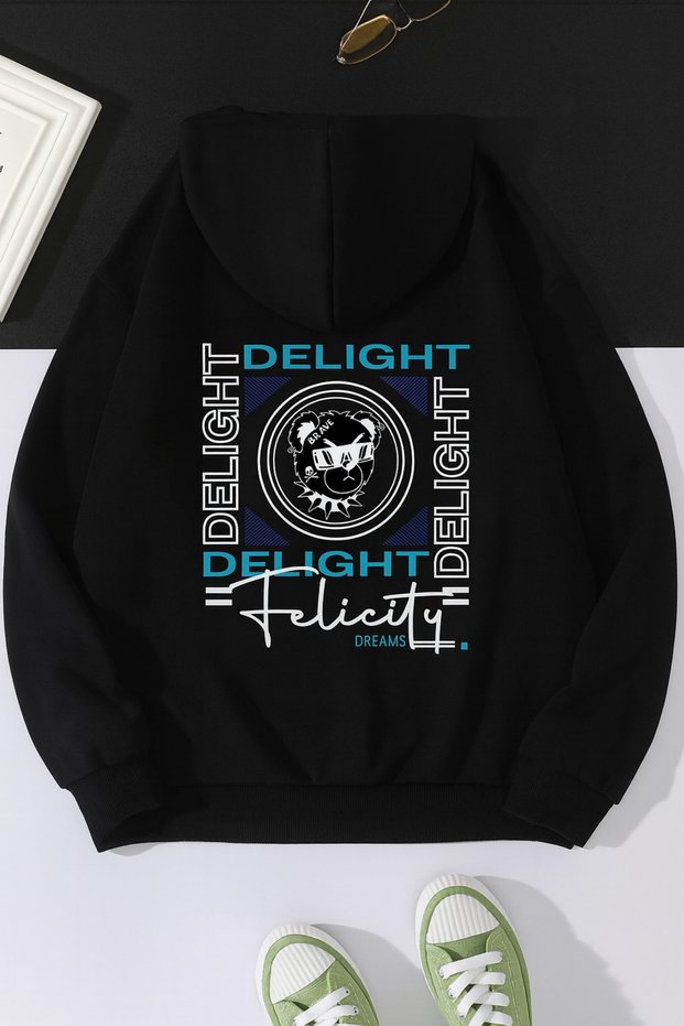 Unisex Oversized Hooded Delight Graphic Printed Comfortable Casual Street Fashion Sweatshirt