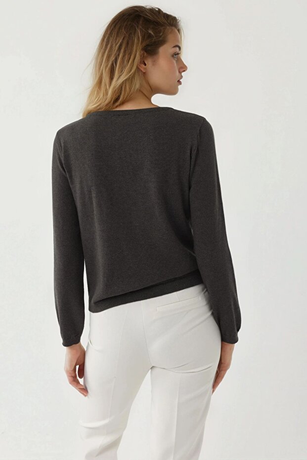 Viskon Karışımlı Bisiklet Yaka Basic Triko Kazak - 4