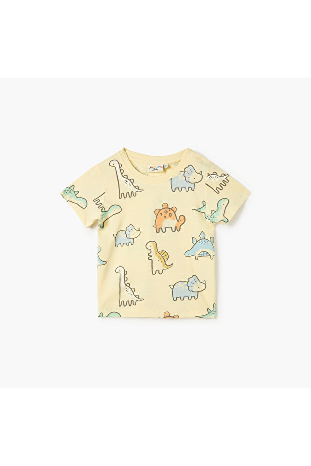Dino Print T-shirt Short Sleeves and Button Closure