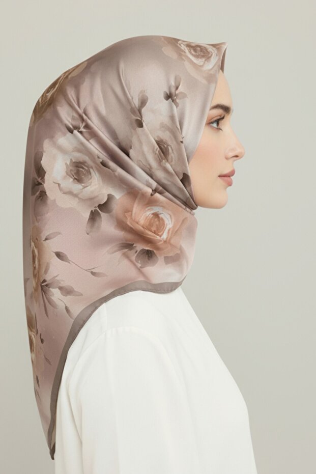 وشاح من الرايون بنقشة الزهور - بيج - 6