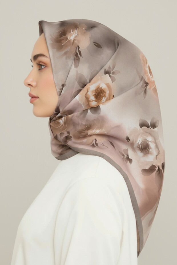 وشاح من الرايون بنقشة الزهور - بيج - 7