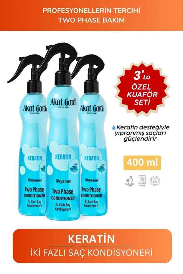 Akat Gardi Çift Fazlı Keratin İçerikli Fön Suyu 400Ml.3'Lü Özel Set