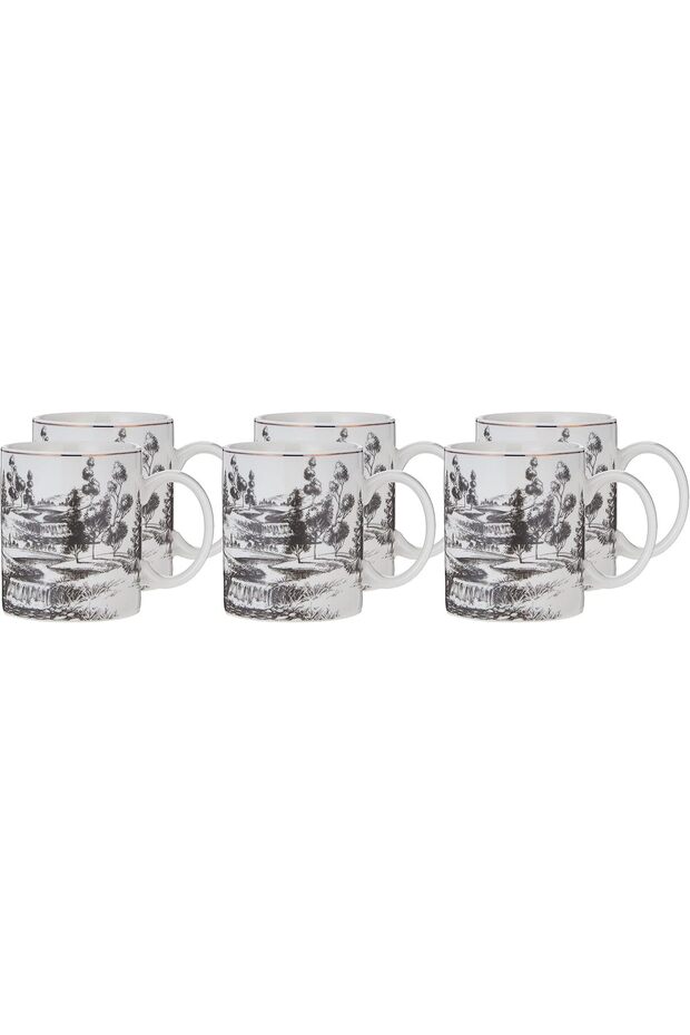 Istekana Tea Mug Set 6Pc, Porcelain, Assorted Color Decorated Design