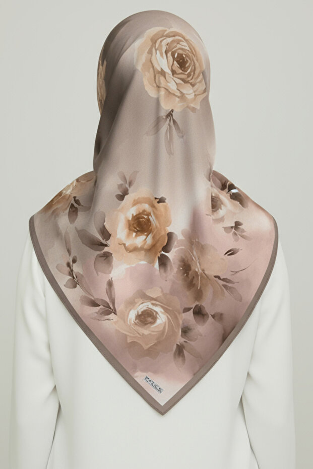 وشاح من الرايون بنقشة الزهور - بيج - 8