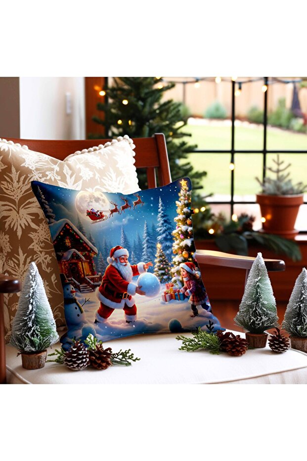 Santa Claus Winter Themed 3D Effect Digital Printing Throw Pillow Cover