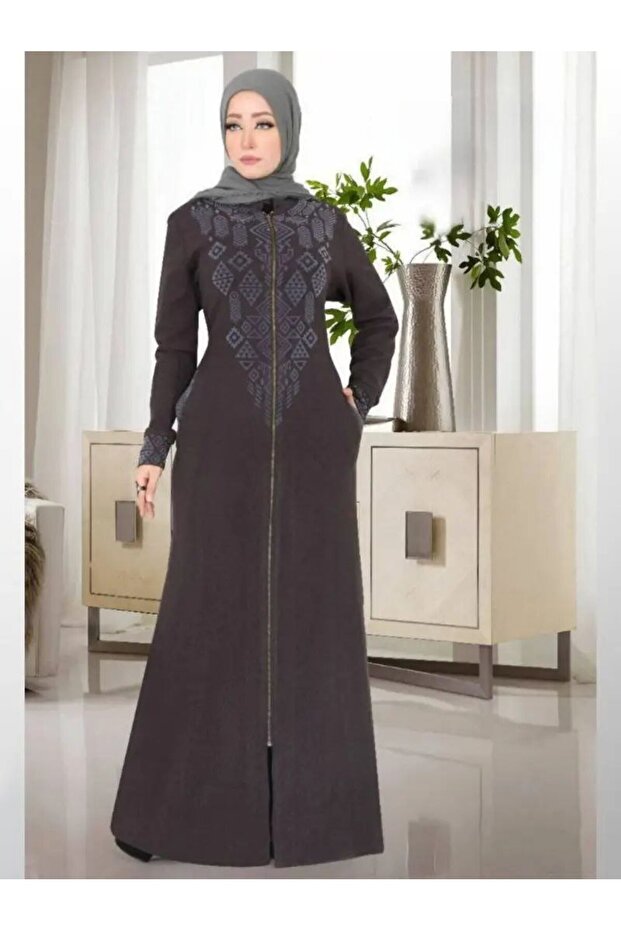 Winter, Dress, Portrait print, zipper, pocket, Brushed wool, Casual