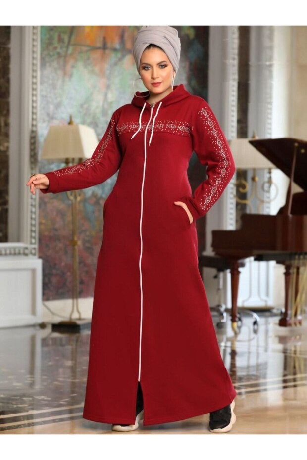 Winter, Dress, Zipper, Strass, Capuche, pocket, Cotton Lycra, Casual