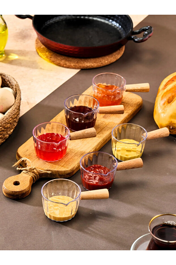 6-Piece Wooden Handle Mica Jam Bowl Sauce Bowl Tableware Presentation Breakfast Set - Wooden Handle Presentation Bowl 80 ml