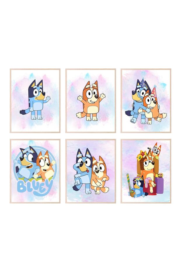 ALAYRA Bluey Poster - Set of 6 (”) Unframed Bluey Wall Art for Kids' Bedroom Decor20X25 CM