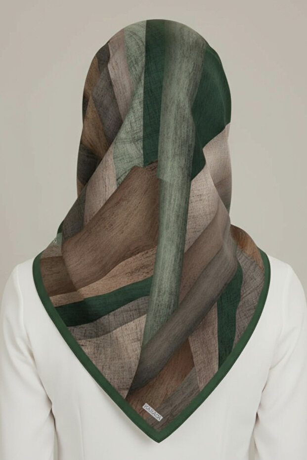 وشاح من الرايون بنمط تجريدي - كاكي - 6