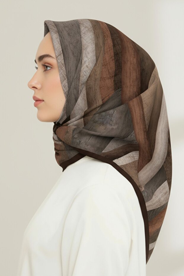 وشاح من الرايون بنمط تجريدي - بني مرير - 1