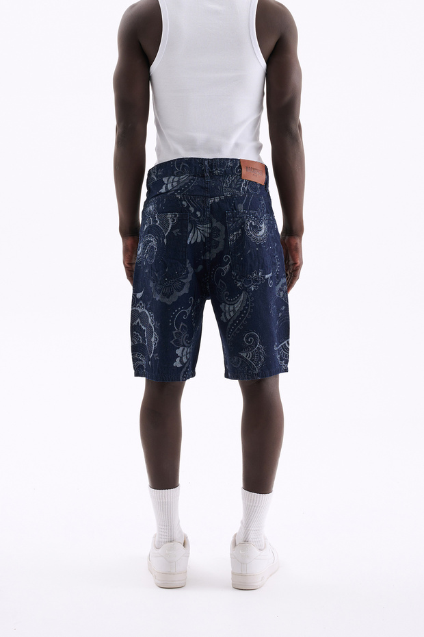 Erkek Paisley Patterned Şort Mavi - 3