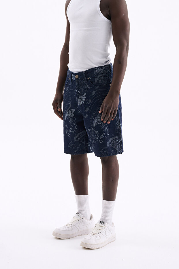 Erkek Paisley Patterned Şort Mavi - 2