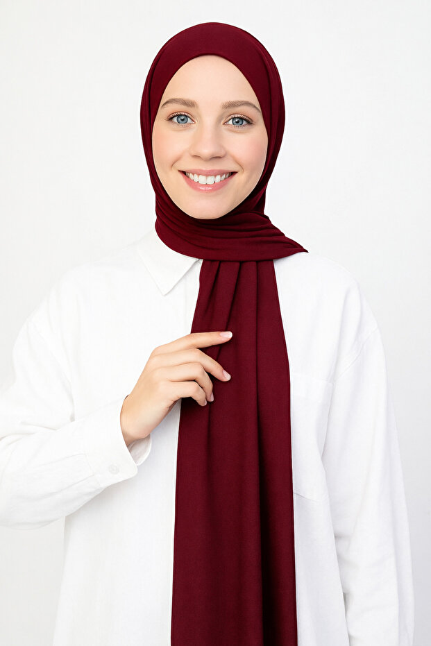 شال فاخر من القطن العضوي الممشط المسطح جاهز للارتداء بلون بوردو متناسق
