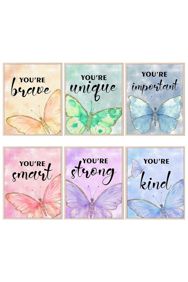 ALAYRA Wall Art Posters, Butterfly Wall Decor for Girls Room, , Unframed, Set of 620X25 CM