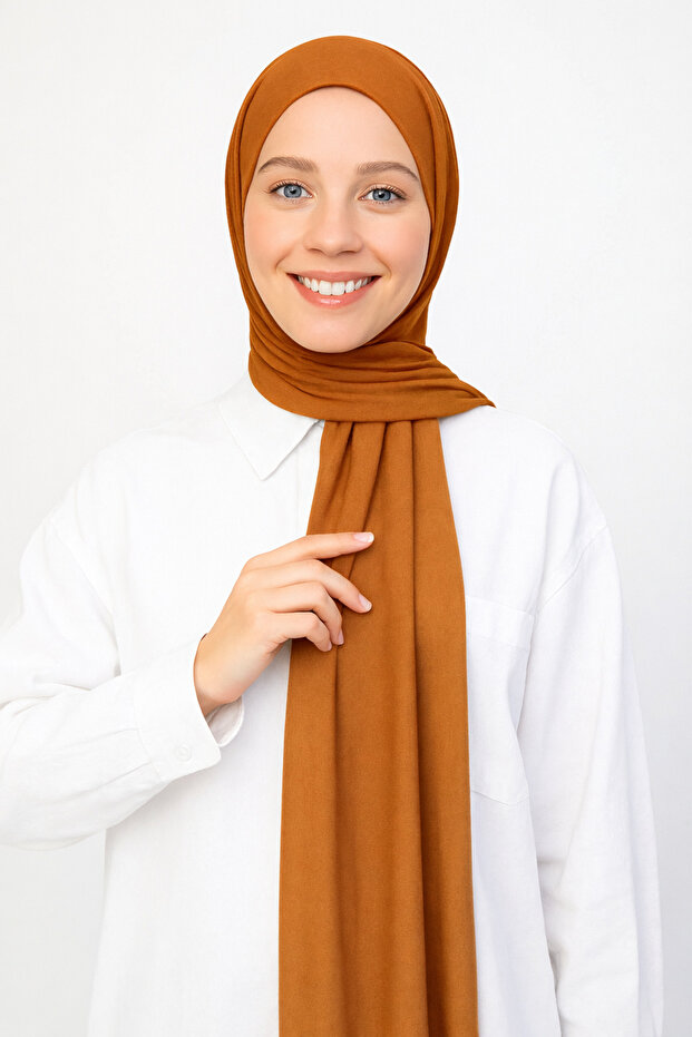 شال فاخر من القطن العضوي الممشط المسطح، جاهز للارتداء، بلون أسمر متناسق