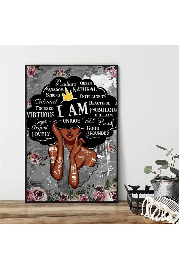 ALAYRA Black Queen Wall Art African American Flower Girl Wall Art Abstract Nordic Posters Black Women Canvas Prints for Living Room Bedroom Home Decor () Unframed61X40.6 CM