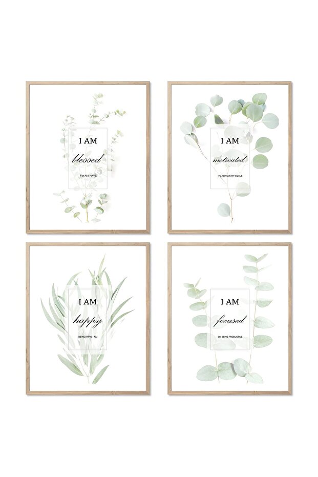 ALAYRA Motivational Botanical Plants Set of 4 30x40 cm With Outer Frame Wall Art Prints Canvas
