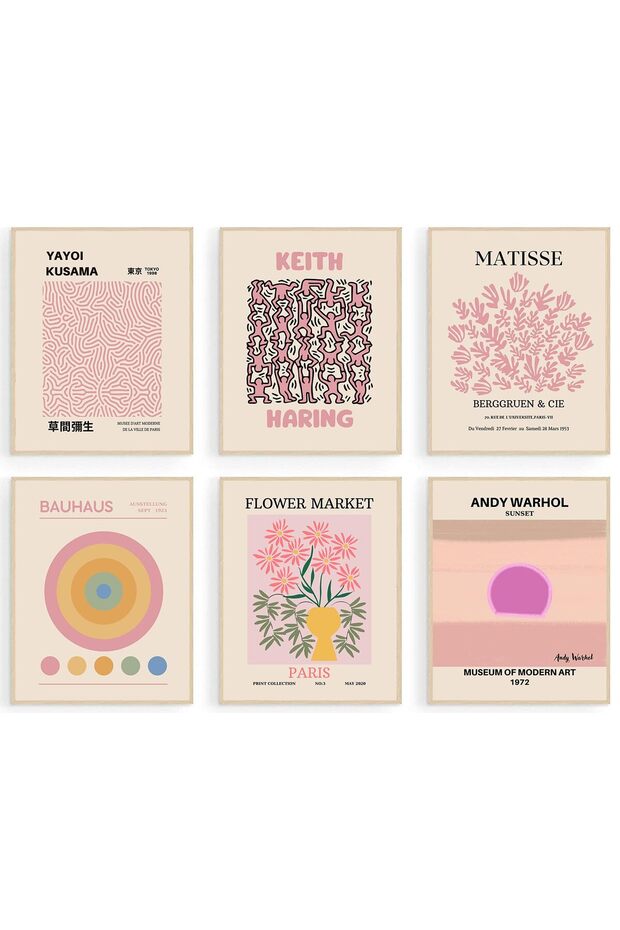 ALAYRA Matisse Wall Art Prints, Abstract Matisse Wall Art Exhibition Posters, Minimalist Pink Matisse Flower Market Yayoi KUAEma Mix Gallery Wall Art, Boho Canvas Art Prints Beige20X25 CM