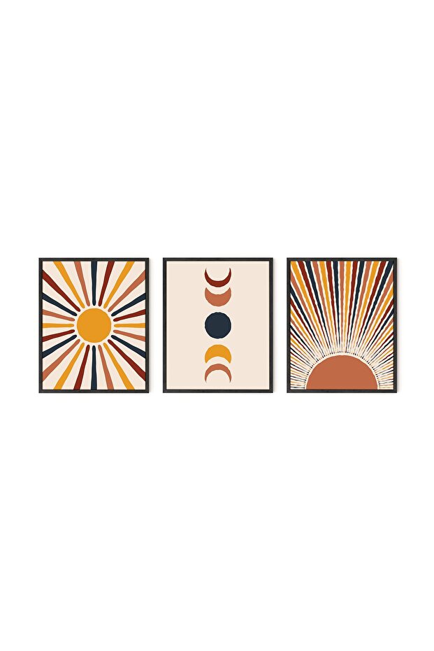 ALAYRA Mid Century Modern Wall Art Boho Wall Decor - Set of 3 Sun Art Print Boho Wall Prints Mid Century Decor | Boho Posters and Prints Moon Wall Art Mid Century Modern Decor |20X25 CM