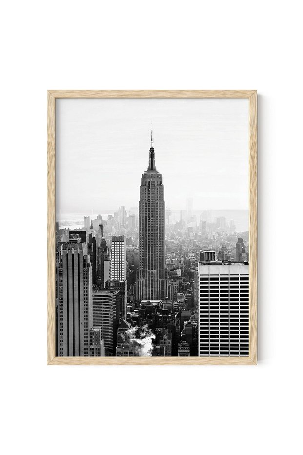 ALAYRA New York Poster Gray Empire State - New York City Wall Art, NYC Skyline Wall Decor, Empire State Building Wall Art (Beige Frame, )40.6X30.5 CM