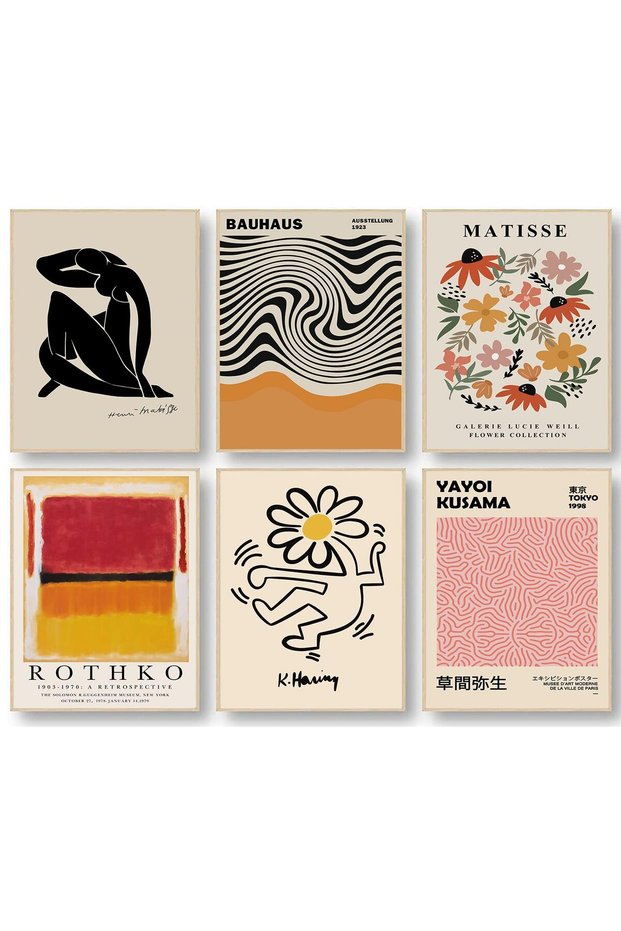 ALAYRA Matisse Wall Art Prints Set of 6, Abstract Matisse Wall Art Exhibition Posters Black Beige Yellow Women Body Line Art Flower Market Art Prints, Boho Canvas Matisse30X40 CM