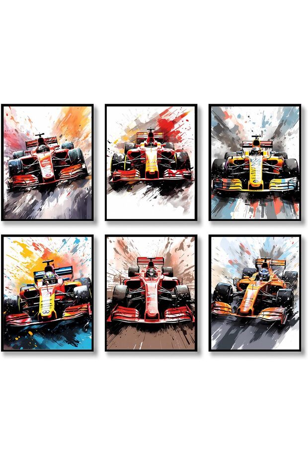 ALAYRA Formula 1 Racing Car Wall Art Formula Racing Poster Race Car Wall Decor Set of 6 Unframed (8''x10'') Supercar Poster Man Cave Boys Room Wall Decor20X25 CM