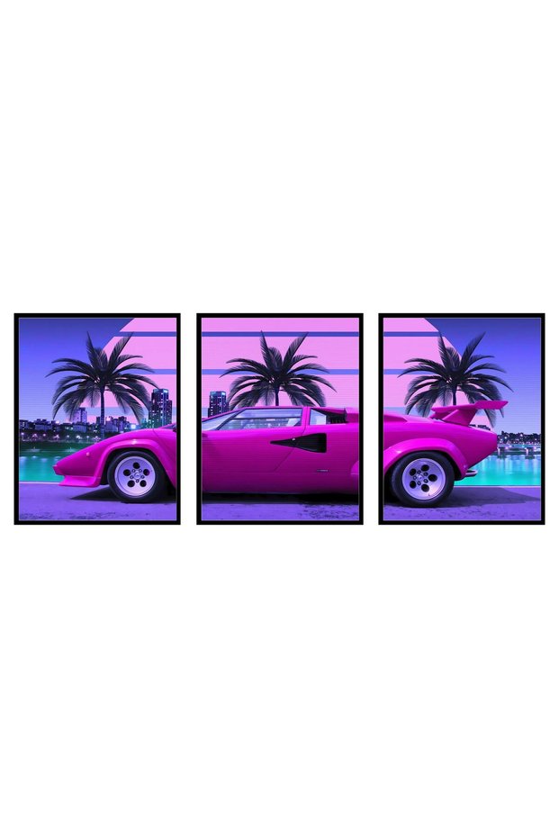 ALAYRA Lamborghini Poster - Car Wall Art, Car Posters For Boys Room, Lamborghini Countach Wall Art, Cyberpunk Decor, Men - 3 Panel (”)30X40 CM